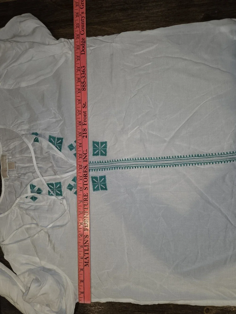 Michael Kors White Tunic with Teal‎ Embroidery